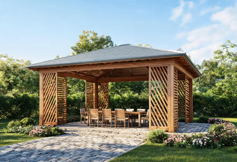Meridian gazebo with aluminum roof